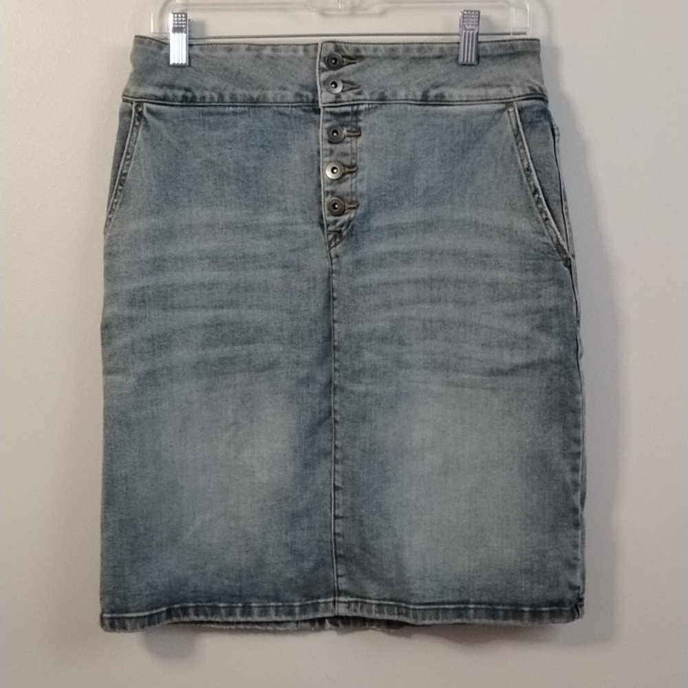 Prana‎ Blue Denim Button Fly Midi  Casual Western Festival Cowgirl Jean Skirt